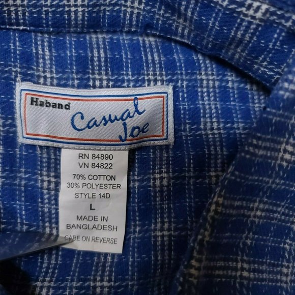 Vtg Haband Casual Joe Mens Large Blue Plaid Pearl Snap Long Sleeve Flannel Shirt - Picture 11 of 11